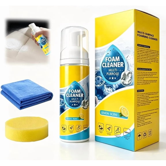 Kismyla 4-in-1 Multi-Enzyme Foam Cleaner, New Foam No-Rinse Cleaner, All-Purpose Deep Cleaning Spray for Car Interior, Kitchen Grease, Bathroom Tiles, Sofa Upholstery(1 pcs)