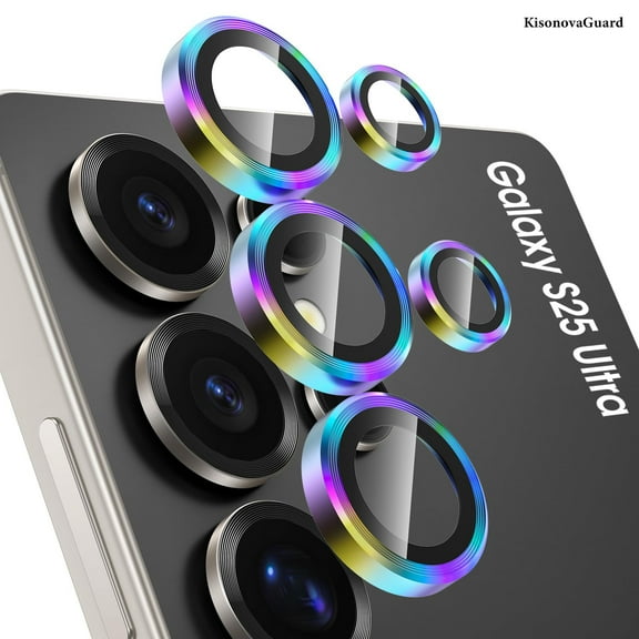 KisonovaGuard Compatible with Samsung Galaxy S25 Ultra Camera Lens Protector, Individual Anti Scratch Metal Ring Tempered Glass Camera Screen Protector (Color)