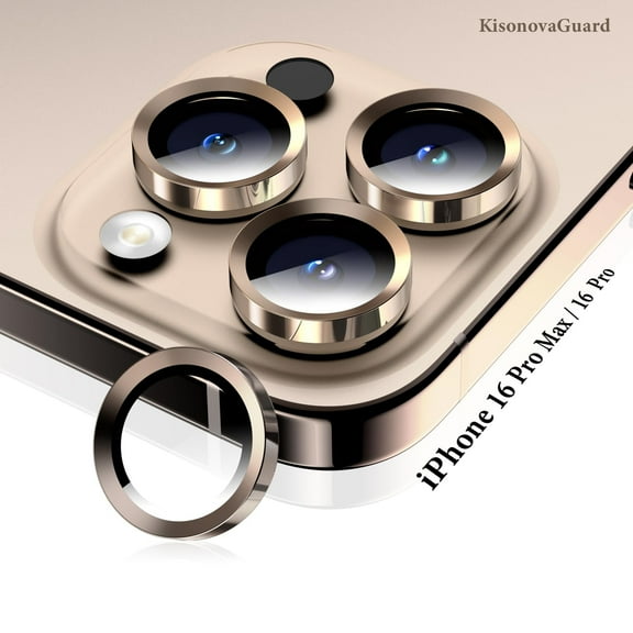 KisonovaGuard Compatible with iPhone 16 Pro Max / iPhone 16 Pro Camera Lens Protector, Individual Anti Scratch Metal Ring Tempered Glass Camera Screen Protector (Desert Titanium)