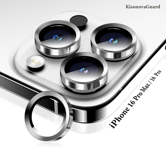 KisonovaGuard Compatible with iPhone 16 Pro Max / iPhone 16 Pro Camera Lens Protector, Individual Anti Scratch Metal Ring Tempered Glass Camera Screen Protector (White Titanium)