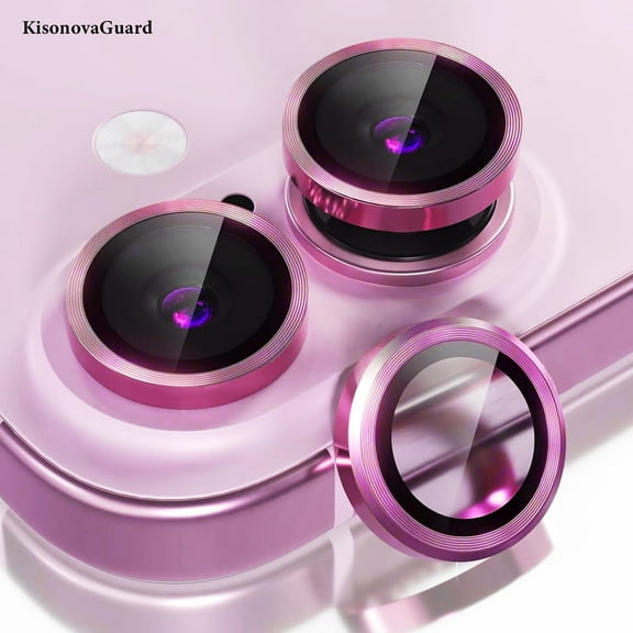 KisonovaGuard Compatible with iPhone 16 / iPhone 16 Plus Camera Lens Protector, Individual Anti Scratch Metal Ring Tempered Glass Camera Screen Protector (Pink)