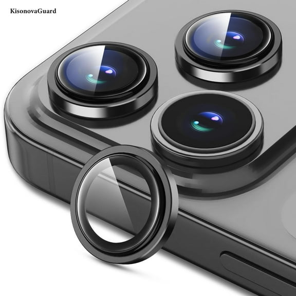 KisonovaGuard Compatible with iPhone 17 Pro Max / iPhone 17 Pro Camera Lens Protector, Individual Anti Scratch Metal Ring Tempered Glass Camera Screen Protector - Black