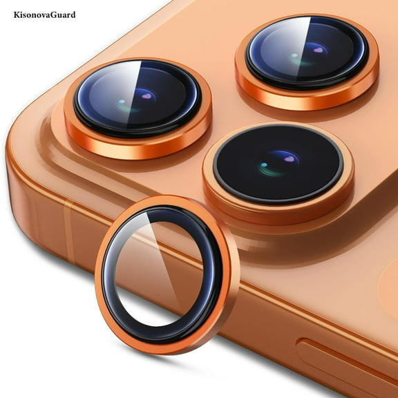 KisonovaGuard Compatible with iPhone 17 Pro Max / iPhone 17 Pro Camera Lens Protector, Individual Anti Scratch Metal Ring Tempered Glass Camera Screen Protector - Orange