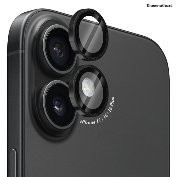 KisonovaGuard Compatible with iPhone 17 Camera Lens Protector, Individual Anti Scratch Metal Ring Tempered Glass Camera Screen Protector - Black