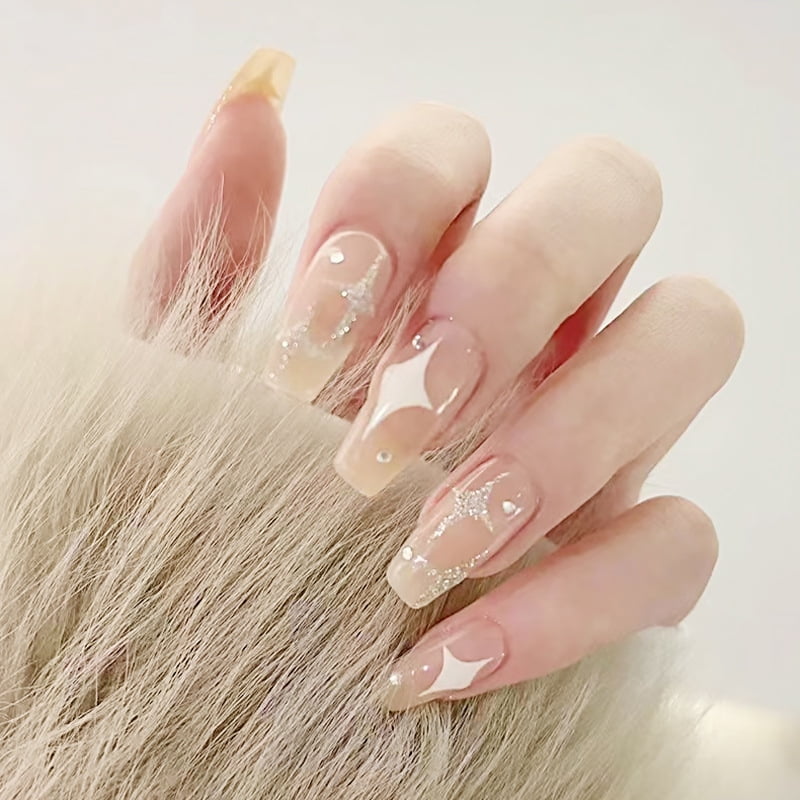 Kisor Fake Nails with Glue, Press on Nails Long, French Nails Acrylic Nails Pink Artificial