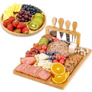 Kisportee Charcuterie Board Set, Large Cheese Board and Knife Set with Accessories, 7 PCS Natural Bamboo Charcuterie Tray