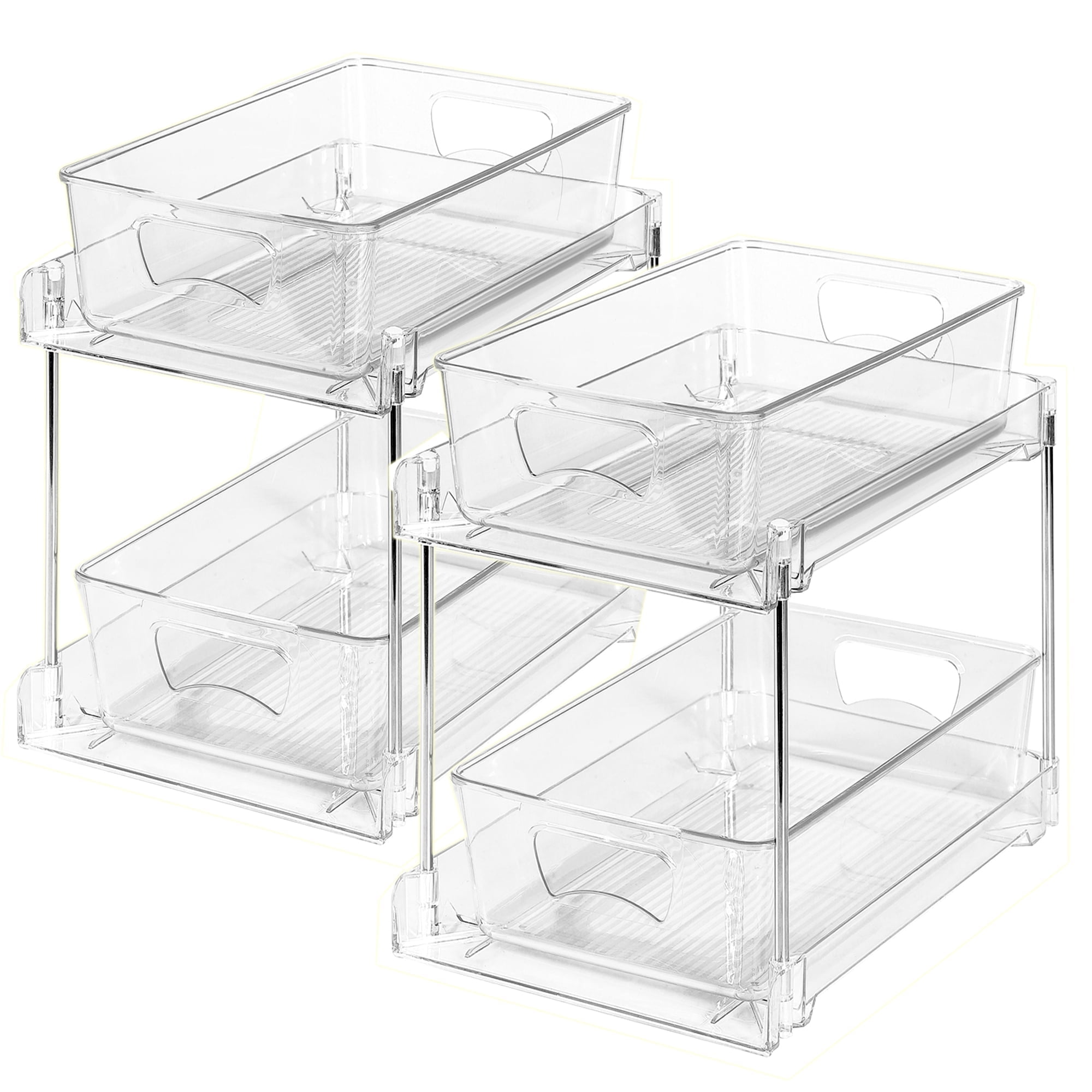Kisportee 2 Pack Under Sink Organizer, 2 Tier Pull-Out Bathroom Organizers and Storage, Kitchen Cabinet Organizer for Pantry, Kitchen