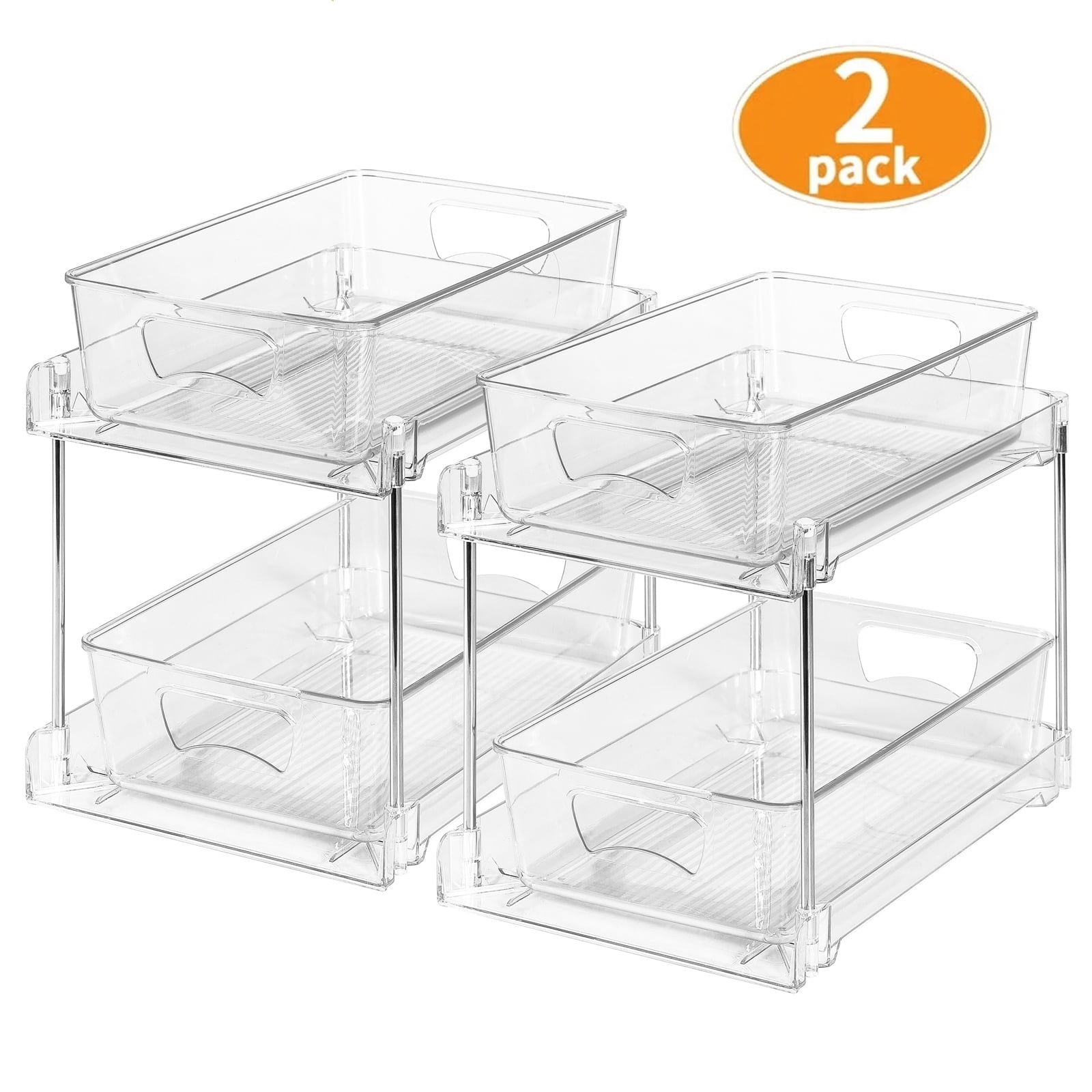 Kisportee 2 Pack Under Sink Organizer, 2 Tier Pull-Out Bathroom Organizers and Storage,  Kitchen Cabinet Organizer for Pantry, Kitchen