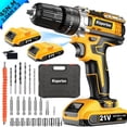 thumbnail image 1 of Kisportee Cordless Drill, 21V Power Drill Set with 2x2.0Ah Battery, 3/8"Keyless 25+1 Position Electric Drill & 2-Speed Transmission For Screwdriving  and Drilling, Yellow, 1 of 11