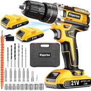 Kisportee Cordless Drill, 21V Power Drill Set with 2 Battery, 3/8"Keyless 25+1 Position Electric Drill & 2-Speed Transmission For Screwdriving and Drilling, Yellow
