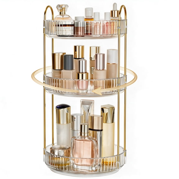 Kisportee 360 Rotating Makeup Organizer, 3 Tier Adjustable Makeup Storage, Clear Makeup Organizer for Vanity for Bathroom, Bedroom, Dresser, Kitchen, Countertop