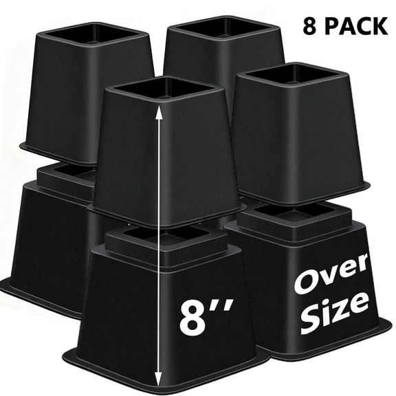 Kisportee Adjustable Bed Furniture Risers, 8-Pack Stackable Furniture Lifter Set, in Heights of 3, 5 or 8 Inches, Lifts up to 1300 lb, Heavy Duty Bed Risers for Sofa, Table, Black