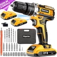 thumbnail image 1 of Kisportee Cordless Drill, 21V Power Drill Set with 2x2.0Ah Battery, 3/8"Keyless 25+3 Position Electric Drill & 2-Speed Transmission For Screwdriving and Drilling, Yellow, 1 of 10