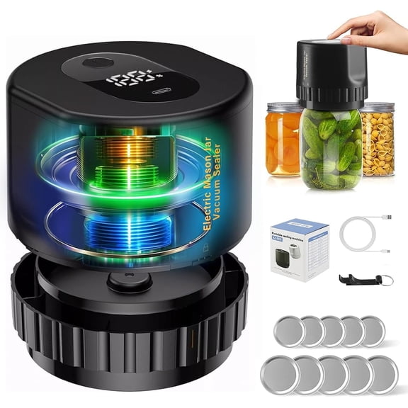 Kisportee Electric Mason Jar Vacuum Sealer, Automatic Vacuum Sealer for Jars with Wide Mouth and Regular Mouth Lids, Handheld Sealing Machine Kit for Food Storage Fresh, Black