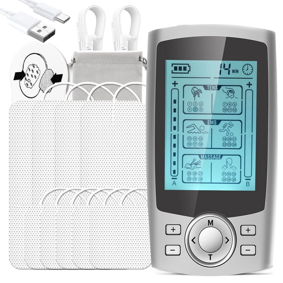 Kisportee TENS Unit Muscle Stimulator, 36 Modes EMS Dual Channel with 10 Reusable Electrode Pads for Back Neck Pain Muscle Therapy Pain Management