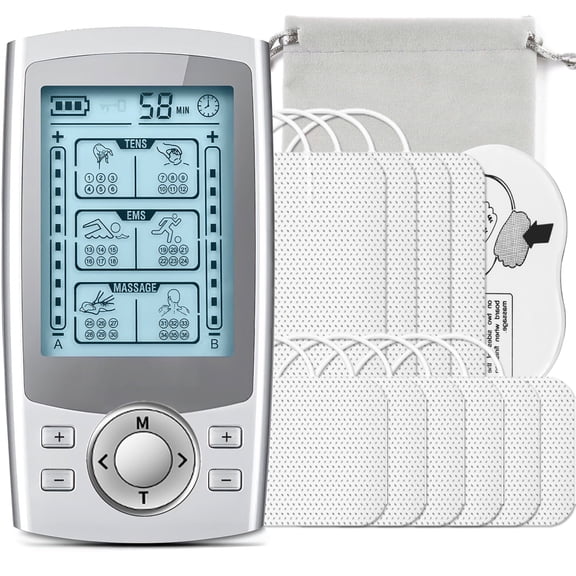 Kisportee TENS Unit Muscle Stimulator, EMS Dual Channel with 10 Reusable Electrode Pads 36 Modes for Back Neck Pain Muscle Therapy Pain Management Rechargeable Pulse Massager