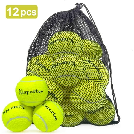 Kisportee Tennis Ball, 12 Pack Advanced Training Ball, Tennis Balls for Dog, Come with Mesh Bag for Transport, Dog Ball, Good for Beginner Practice Exercise (Yellow)