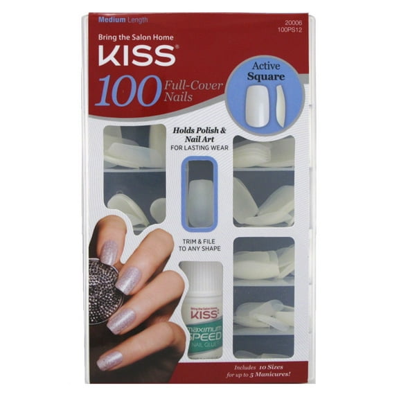 Kiss 100 Full Cover Nails Active Square (Pack of 3)