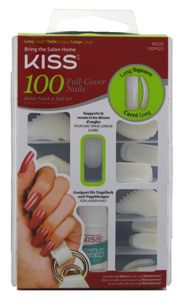 Kiss 100 Full Cover Nails Long Square (Pack of 3)