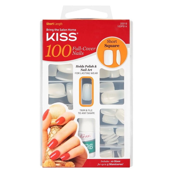 Kiss 100 Full Cover Nails Short Length, Square