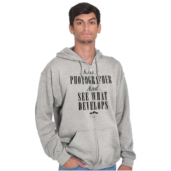 Kiss A Photographer See What Develops Unisex Fleece Graphic Zip Up Hoodie Brisco Brands 5X