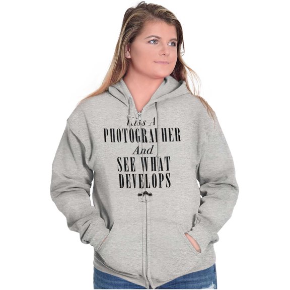 Kiss A Photographer See What Develops Zip Up Hoodie Men's Women's Brisco Brands X