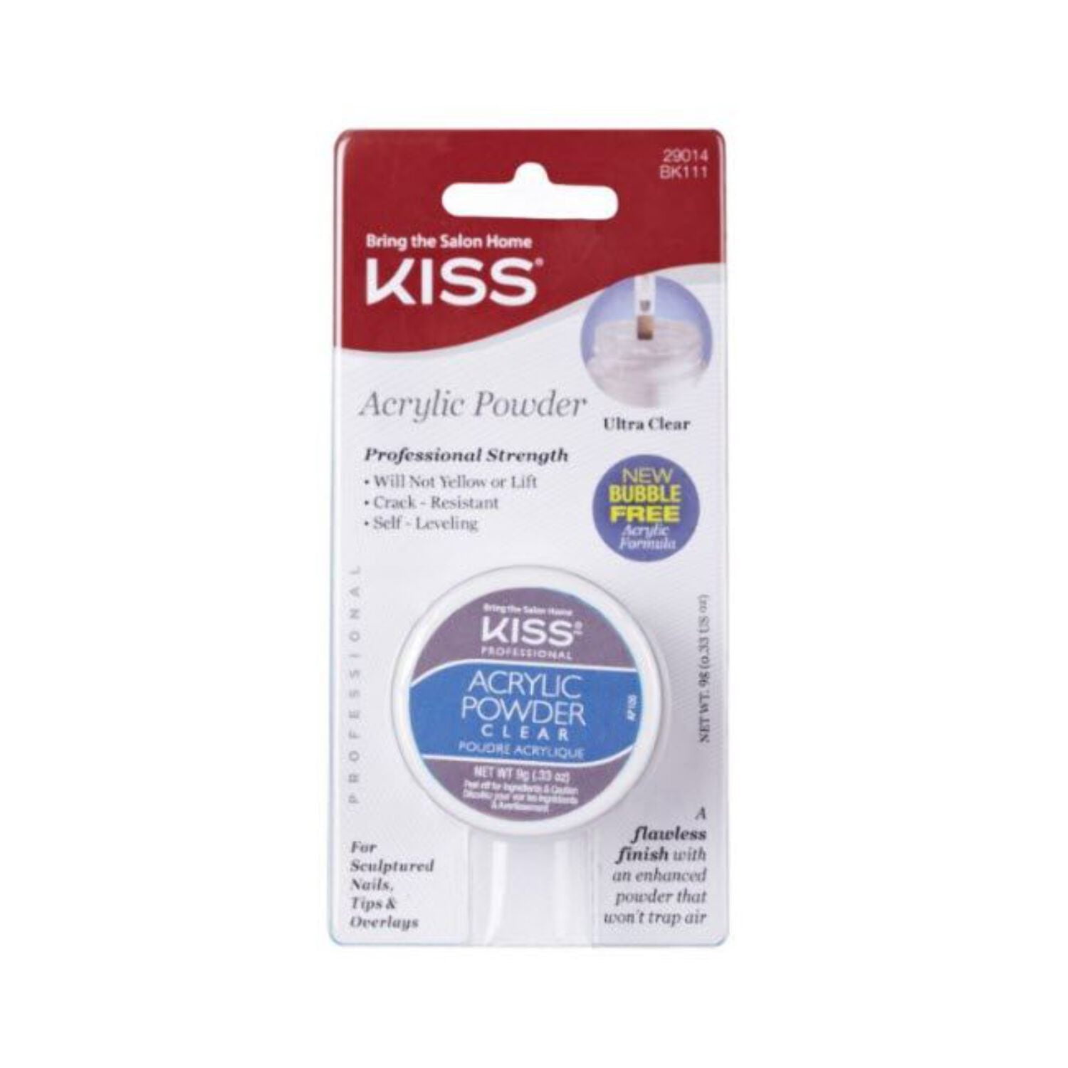 KISS Professional Acrylic Powder Clear, Salon Quality Polymer Base for False Nail Extensions 0.33 oz - BK111