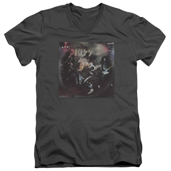 Kiss Alive! S/S Adult V-Neck 30/1 T-Shirt Charcoal