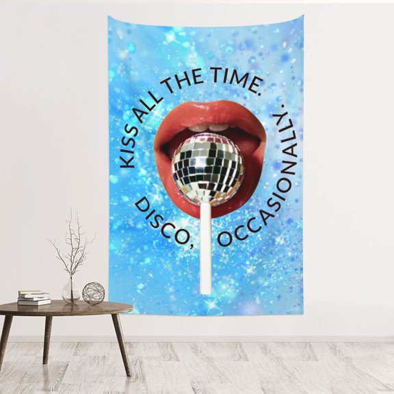 Kiss All The Time. Disco, Occasionally Wall Tapestries for Bedroom Aesthetic Living Room Office Decor 60x40in