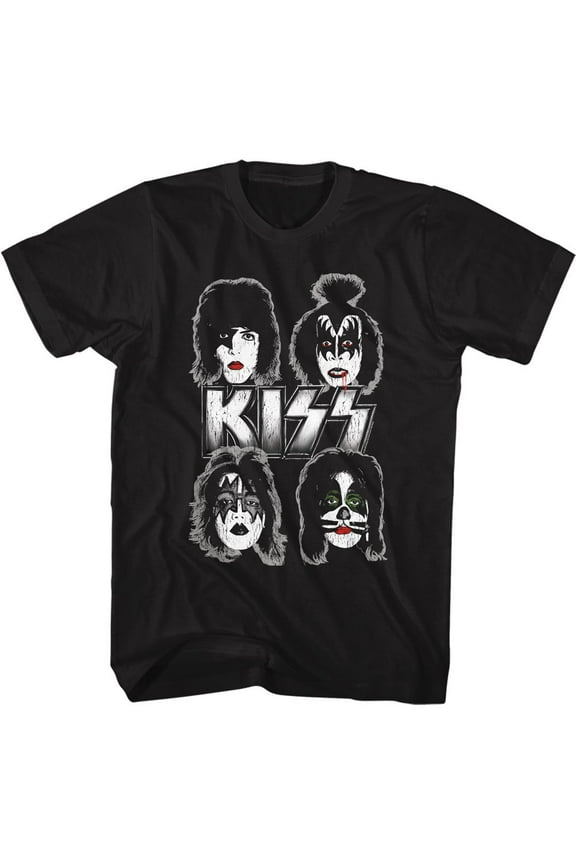 Kiss Band Faces Black Adult Classic T-Shirt