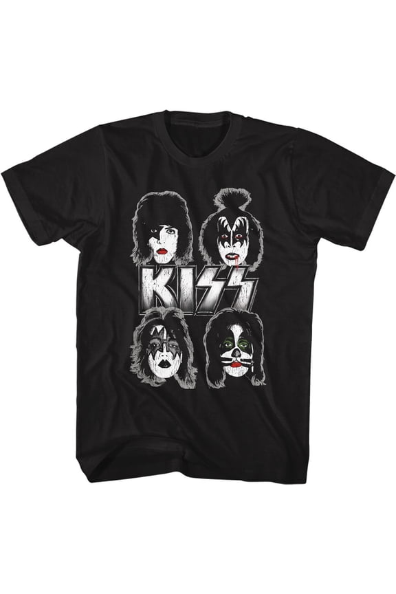 Kiss Band Faces Black Adult T-Shirt 4Xl