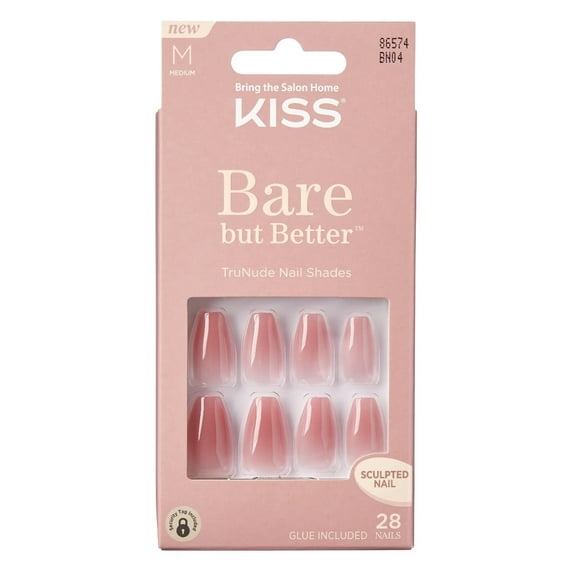 Kiss Bare But Better Nails, Medium Length, Rose (Pack of 10)