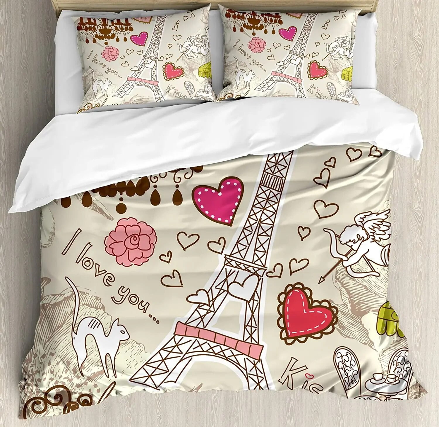 Kiss Bedding Set For Bedroom Bed Home Floral Paris Symbols Landmarks