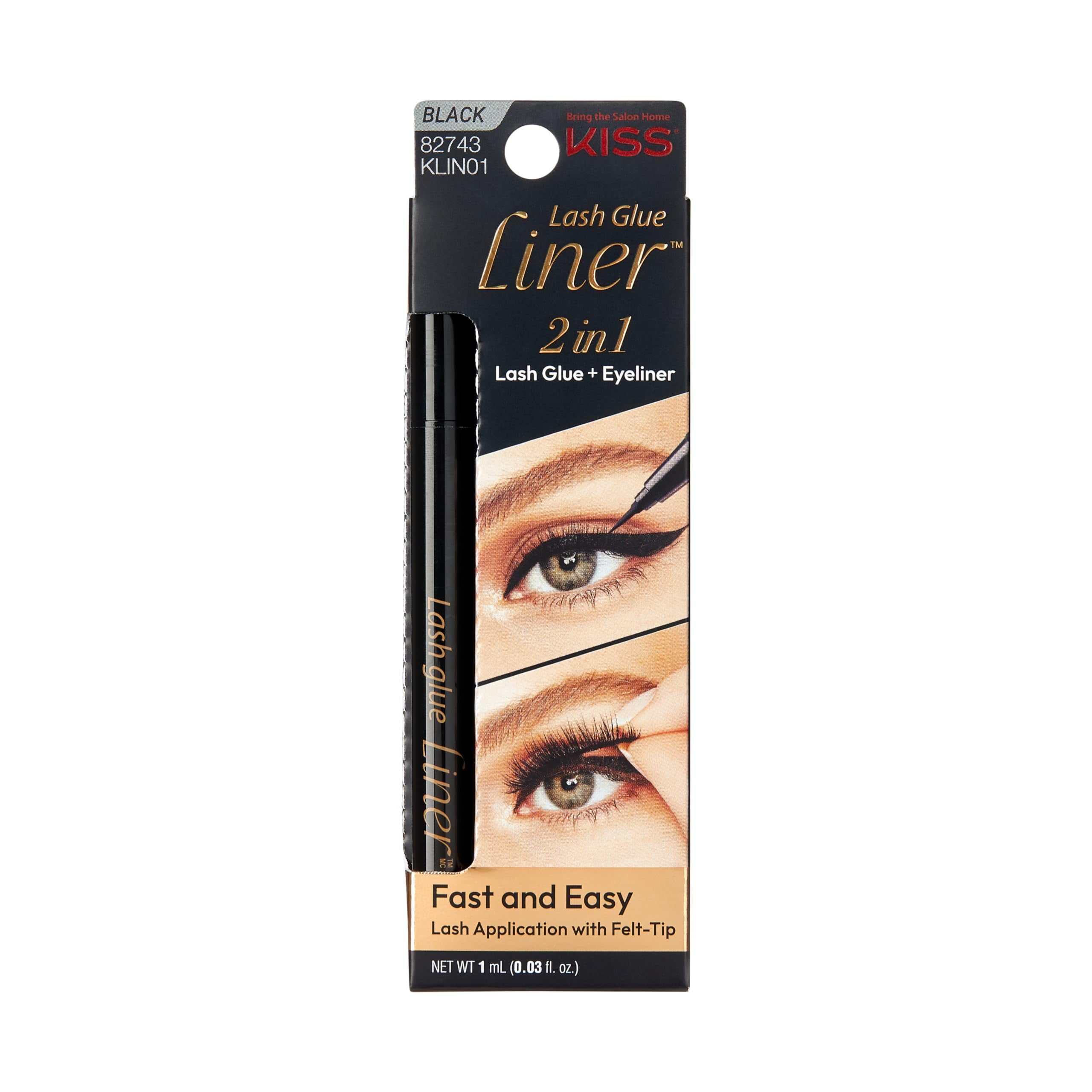 Kiss Black Lash Glueliner, 2In1 FeltTip Eyelash Adhesive And