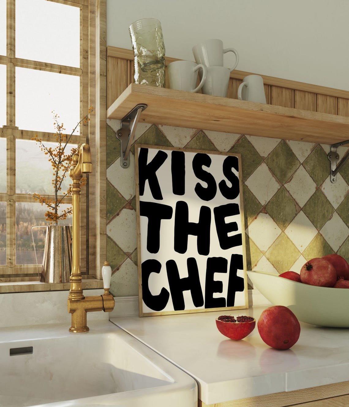 kiss-the-chef-art-poster-retro-black-and-white-typography-kitchen