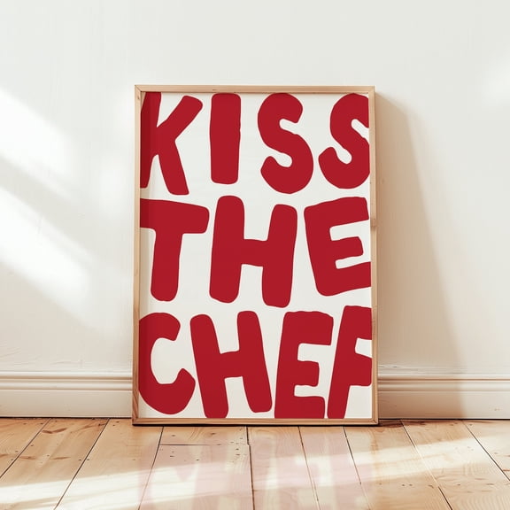 Kiss The Chef Art Poster, Retro Red Typography Kitchen Poster Kitchen Decor Kitchen Wall Art Kitchen Poster Yes Chef Restaurant Art, Cafe Art, Unframed Poster Size 8x12 F03.1.15l108