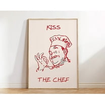 Kiss The Chef Print Red Aesthetic Kitchen Decor Cute Cooking Art Kitchen Wall Art Print Minimalist Chef Print 1 Print Wall Art, Modern Wall Decor, 8x12 UNFRAMED