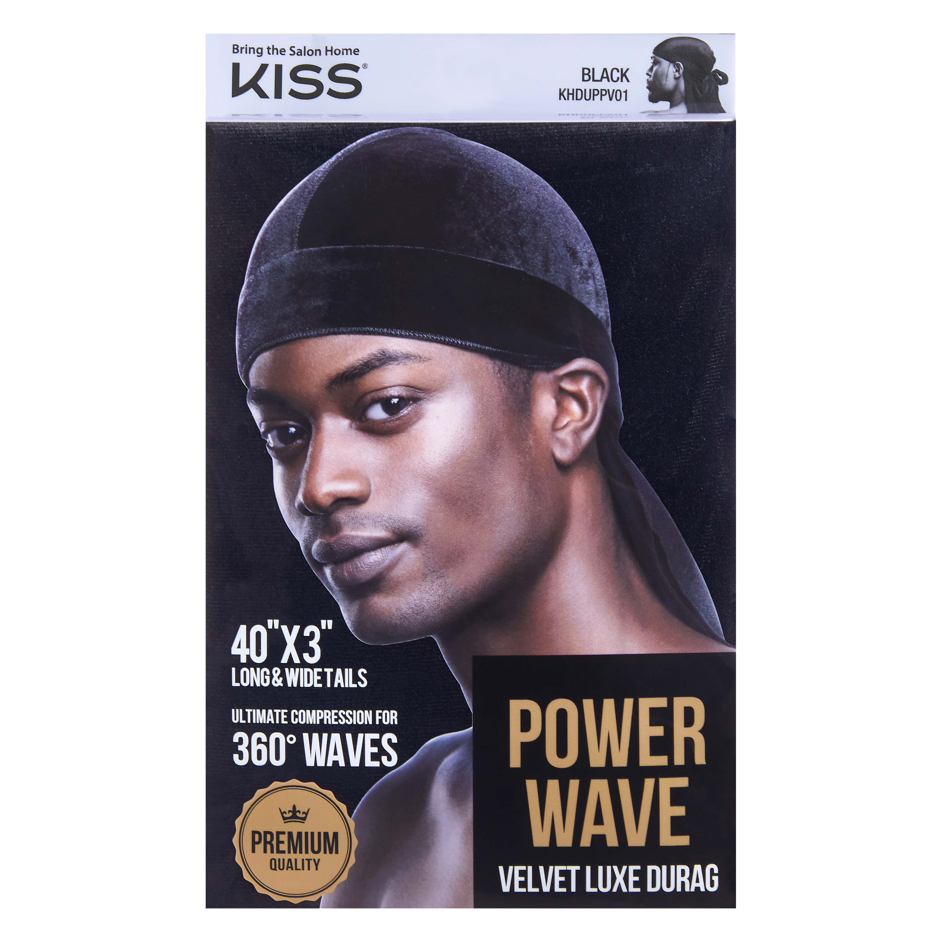 KISS Colors & Care Power Wave Satin Durag, Black, Unisex 