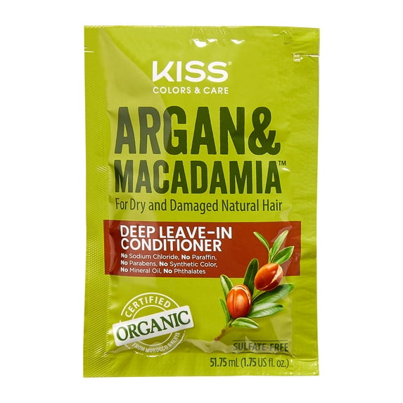 Kiss Colors & Care Argan & Macadamia Deep Leave-In Conditioner Sulfate-Free Certified Organic Argan & Macadamia Oils, 1.75 fl oz