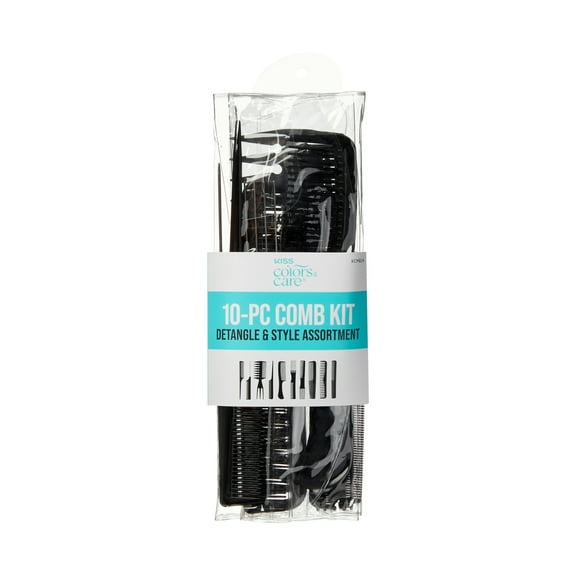 Kiss Colors & Care Professional Detangle & Style Multiuse Unisex Comb Set, 10 Count