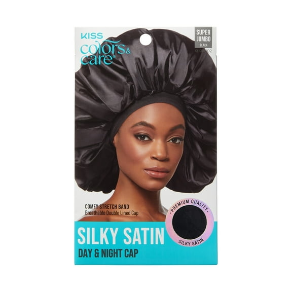 KISS Colors & Care Silky Satin Day & Night Bonnet Cap, Super Jumbo, Black, 1 Count