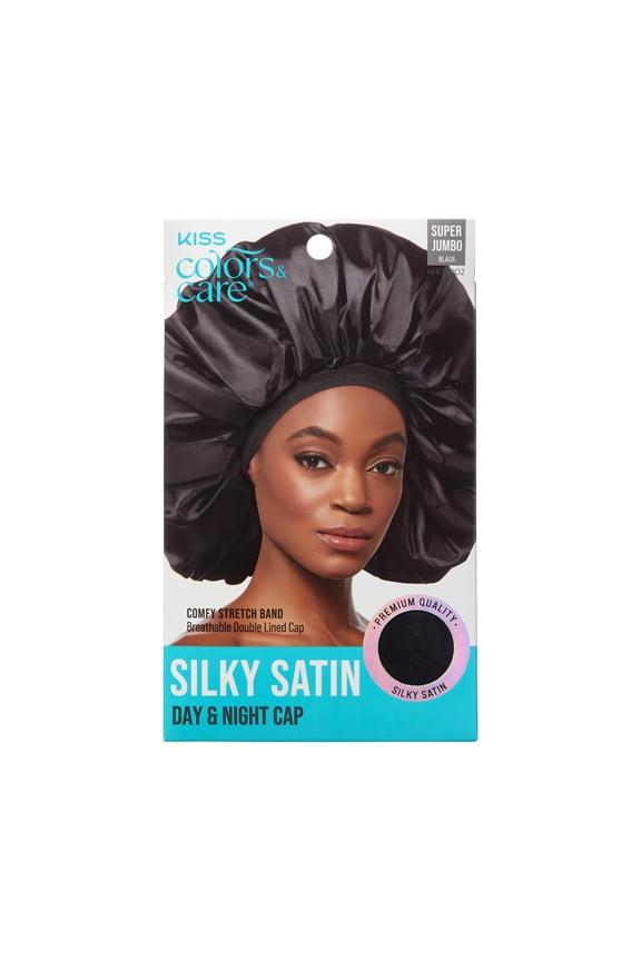 Colors & Care Silky Satin Day & Night Bonnet Cap, Super Jumbo, Black, 1 Count
