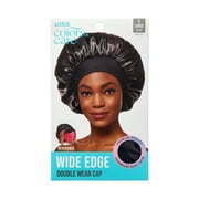 Kiss Colors & Care Silky Satin Reversible Hair Bonnet Cap, Wide Edge, XL, Black