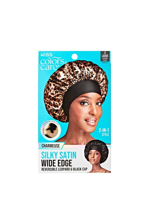 Silky Satin Wide Edge Reversible Double Wear Cap, XL, Leopard & Black
