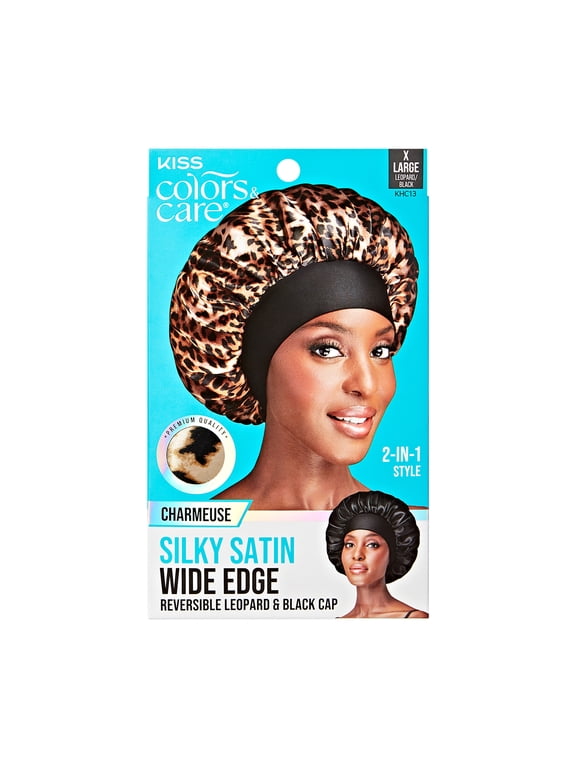 Silky Satin Wide Edge Reversible Double Wear Cap, XL, Leopard & Black