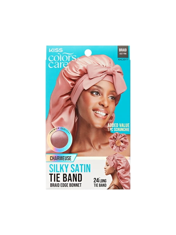 Silky Satin Tie Band Braid Edge Bonnet, 24 Edge Band, XL, Dust Pink