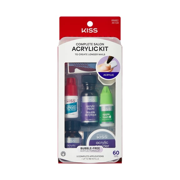 Kiss Complete Salon Acrylic Kit, Long Squoval Press-On Nails, White, 60 Pieces