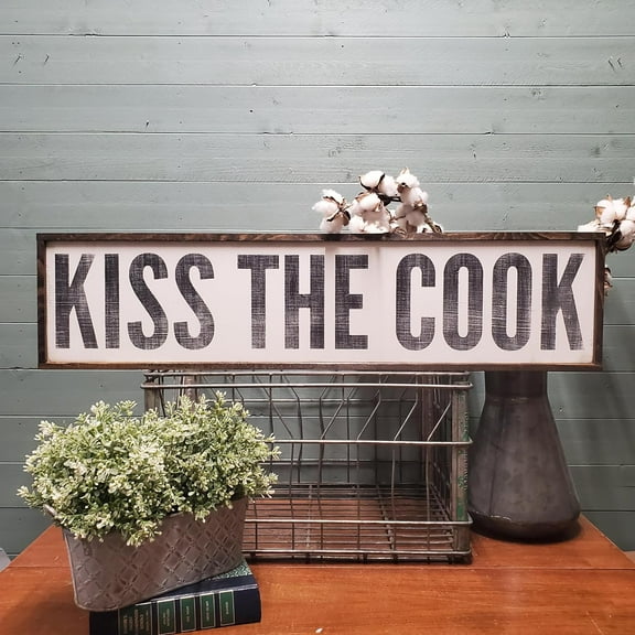 Kiss The Cook Sign, Kitchen Sign, Kitchen Decor, Farmhouse Wall Decor, Gift For Chef, Rustic Kitchen Decor, Metal Sign Tag Kitchen Sign Metal Aluminum License Plate 4x16 Inch