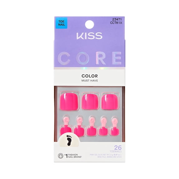 Kiss Core Color Press On Toenails, ‘Step It Up’, Short Squoval, Pink, 26 Count