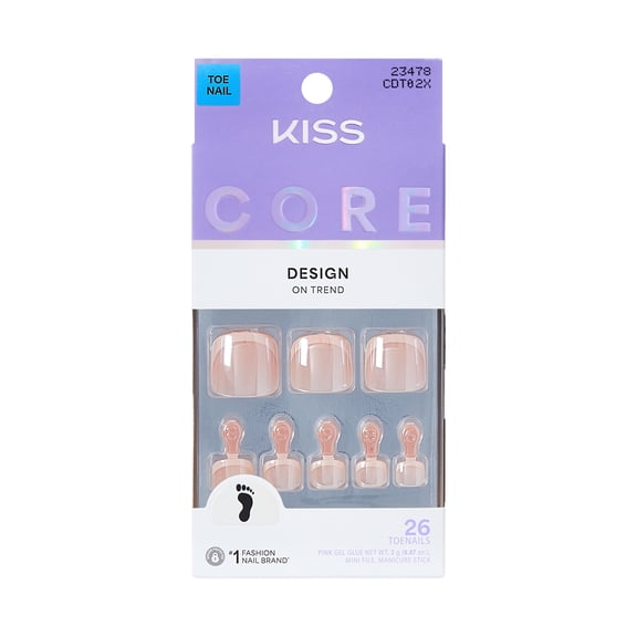 Kiss Core Design Press On Toenails, Next Step Glam, Short Squoval, Pink, 26 Count